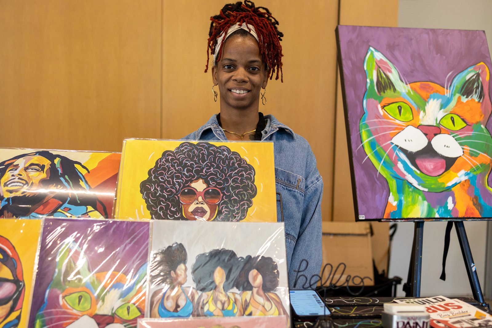 The artist at her table. Kay's Paint Joint.