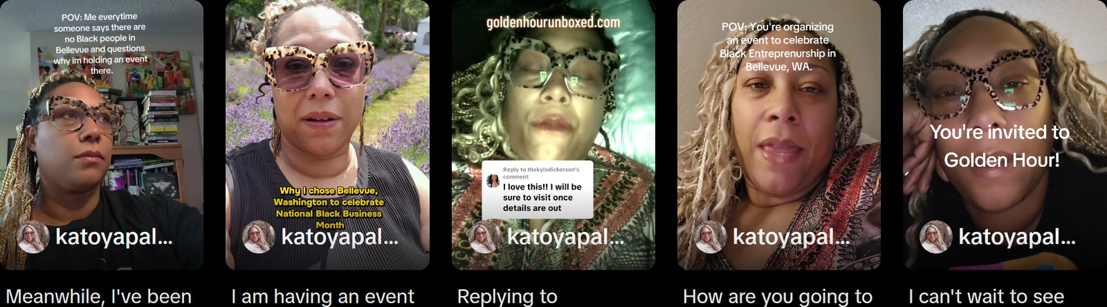 Golden Hour TikTok series — five clips from @katoyapalmer